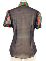 Edeltrud Hofmann Polka Dot Chiffon Floral Short Sleeve Blouse Top arcadeshops.com