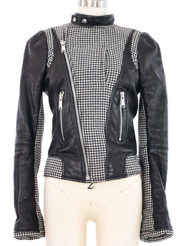 2008 Balenciaga Houndstooth Trim Leather Jacket Jacket arcadeshops.com
