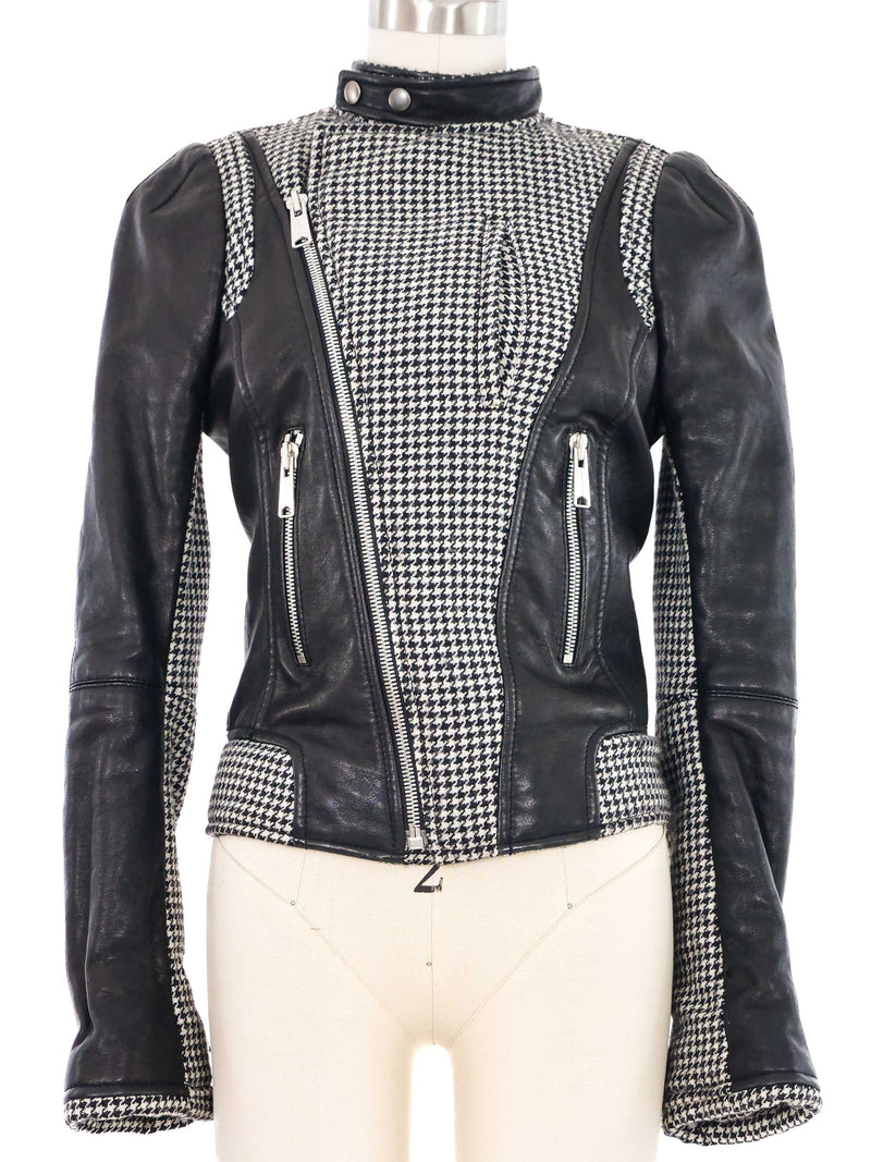 2008 Balenciaga Houndstooth Trim Leather Jacket Jacket arcadeshops.com