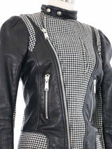 2008 Balenciaga Houndstooth Trim Leather Jacket Jacket arcadeshops.com