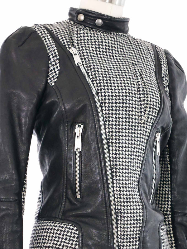 2008 Balenciaga Houndstooth Trim Leather Jacket Jacket arcadeshops.com
