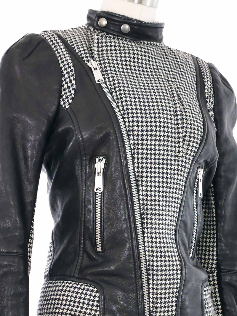 2008 Balenciaga Houndstooth Trim Leather Jacket Jacket arcadeshops.com