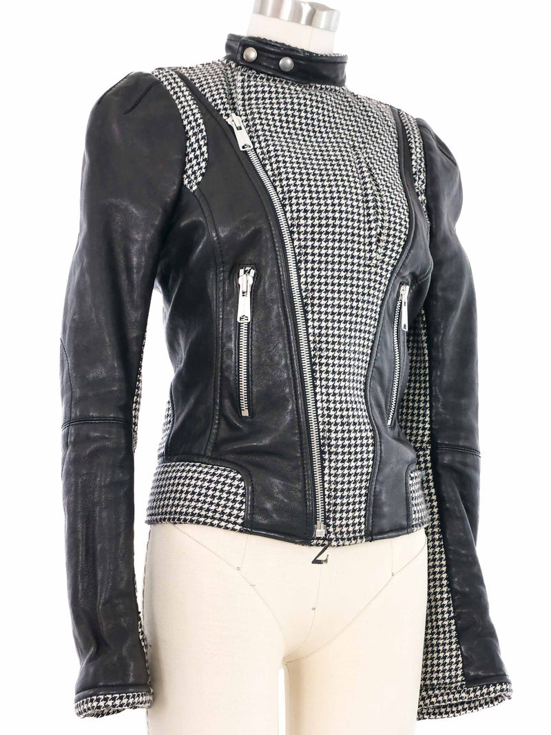 2008 Balenciaga Houndstooth Trim Leather Jacket Jacket arcadeshops.com