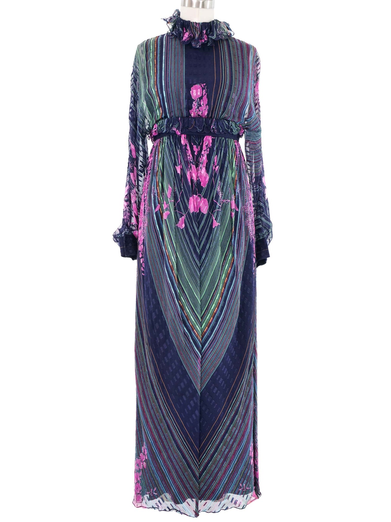Silk Floral Striped Maxi Dress