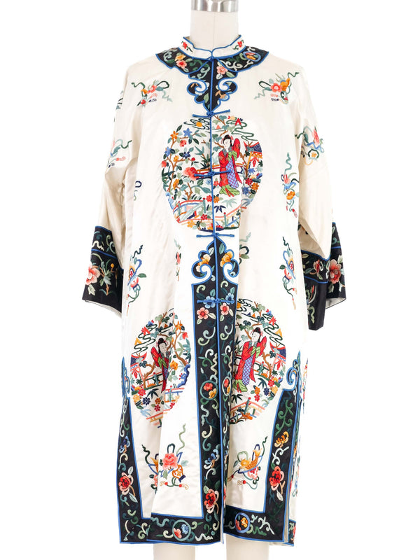 Floral Embroidered Ivory Satin Chinese Jacket Jacket arcadeshops.com
