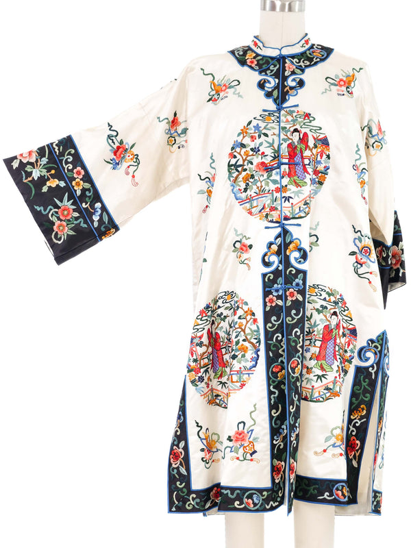 Floral Embroidered Ivory Satin Chinese Jacket Jacket arcadeshops.com