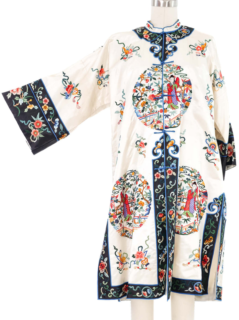 Floral Embroidered Ivory Satin Chinese Jacket Jacket arcadeshops.com
