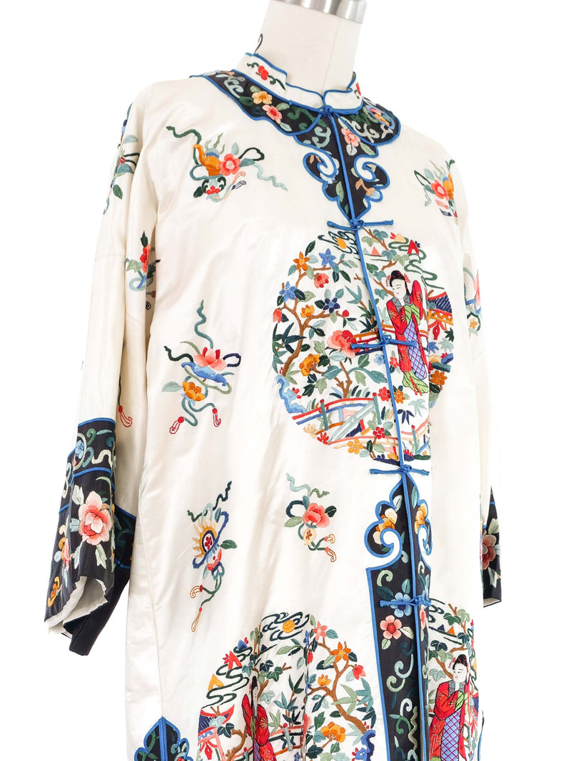 Floral Embroidered Ivory Satin Chinese Jacket Jacket arcadeshops.com