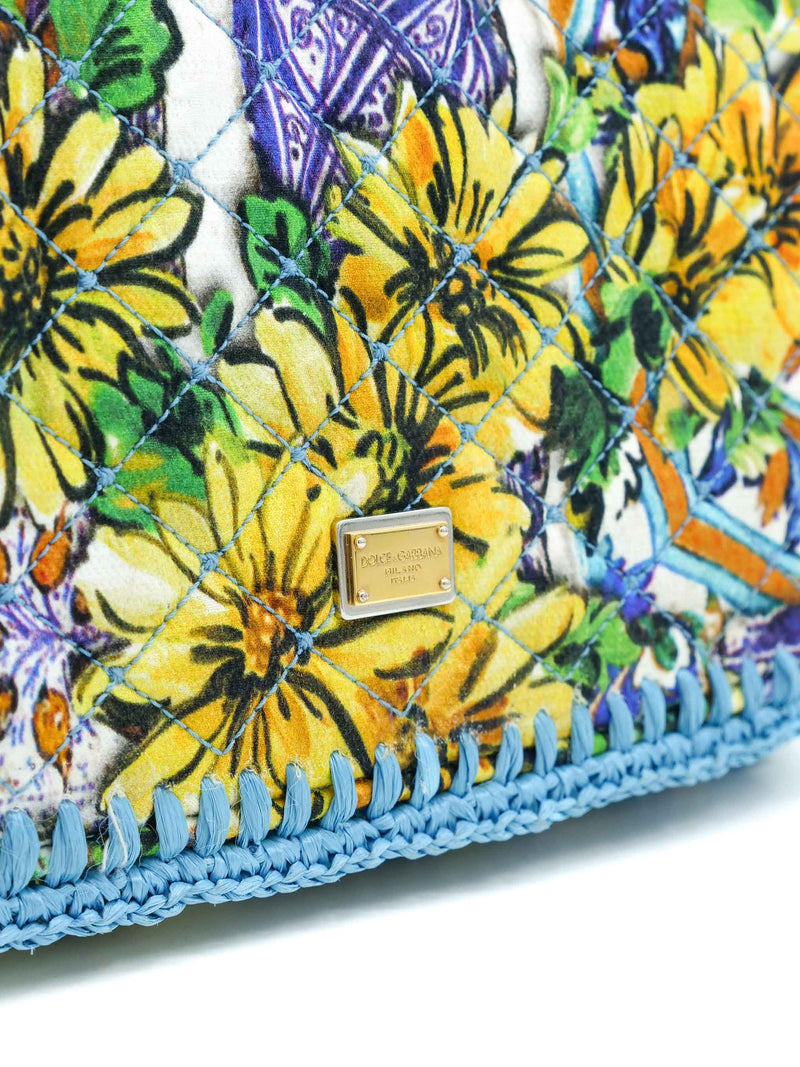Dolce & Gabbana Quilted Floral Raffia Trim Handbag Accessory arcadeshops.com