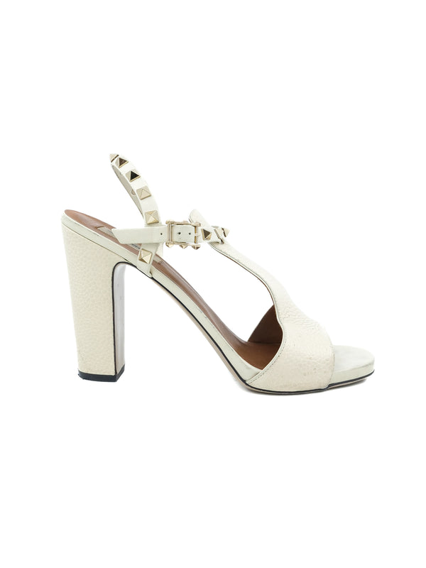 Valentino Rockstud Ivory Heeled Sandals, 41 Accessory arcadeshops.com