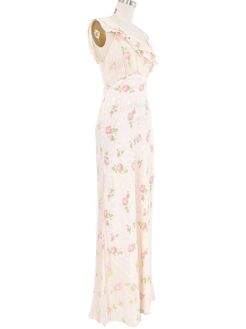 1930s Rose Printed Bias Cut Slip Dress Dress arcadeshops.com