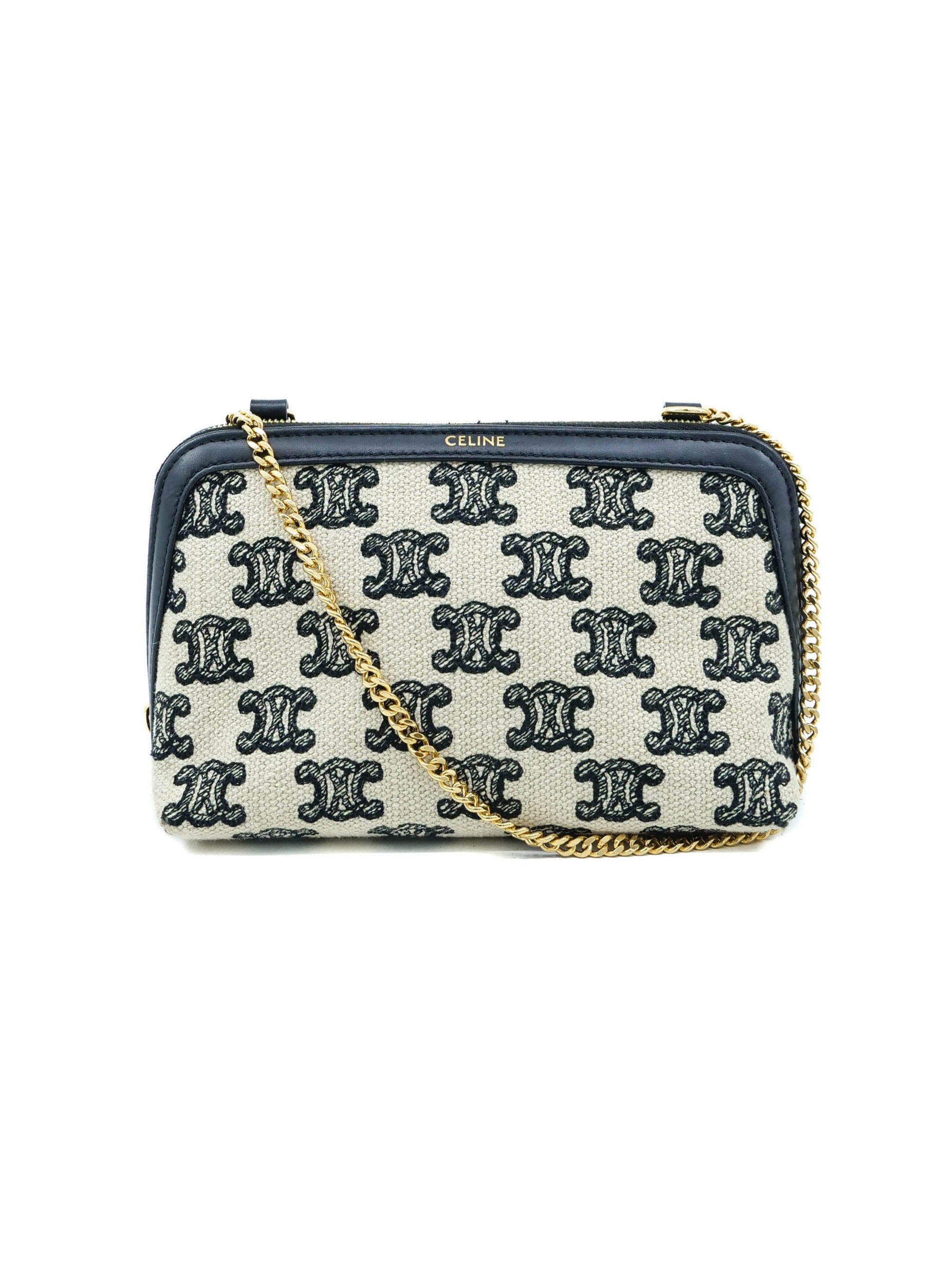 【CELINE】TRIOMPHE CLUTCH Clutch on Chain Cuir triomphe IN Triomphe canvas and