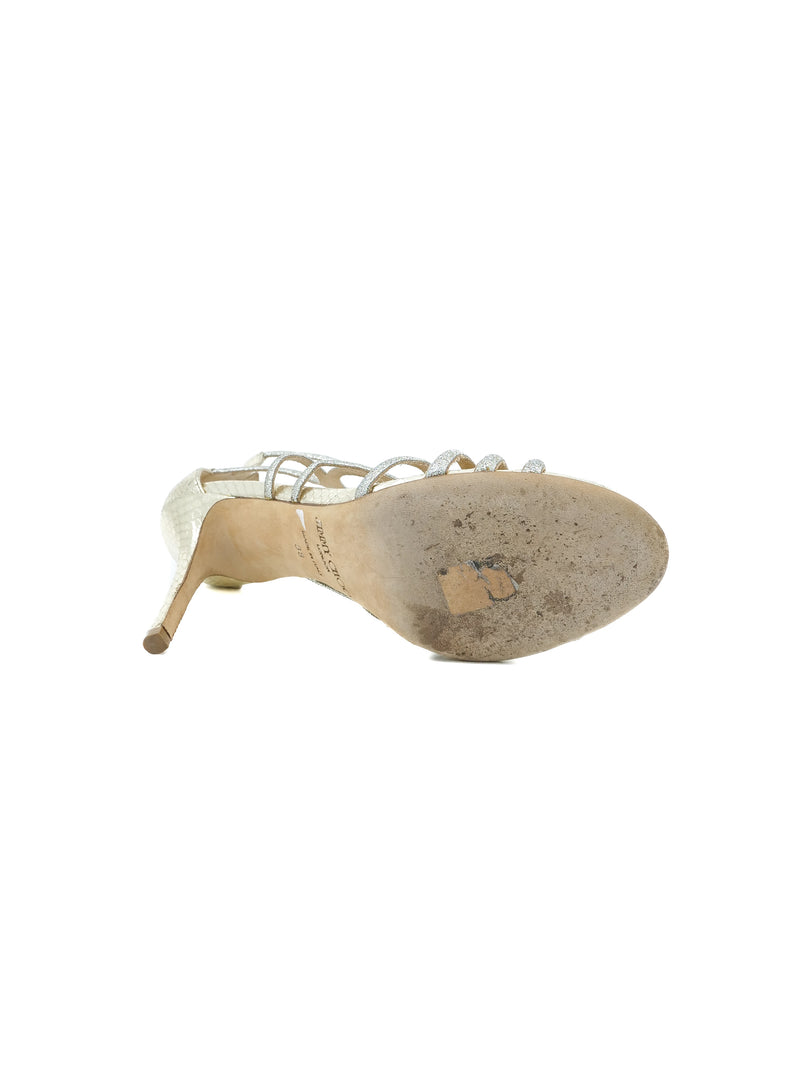 Jimmy Choo Silvertone Heeled Sandals, 38 Accessory arcadeshops.com