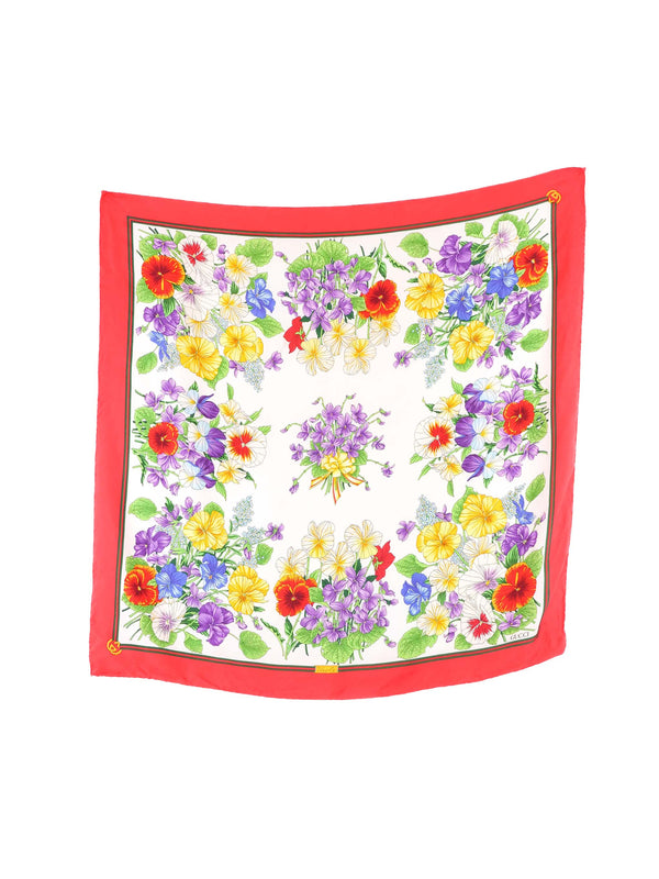 Gucci Flora Red Trim Silk Scarf Accessory arcadeshops.com