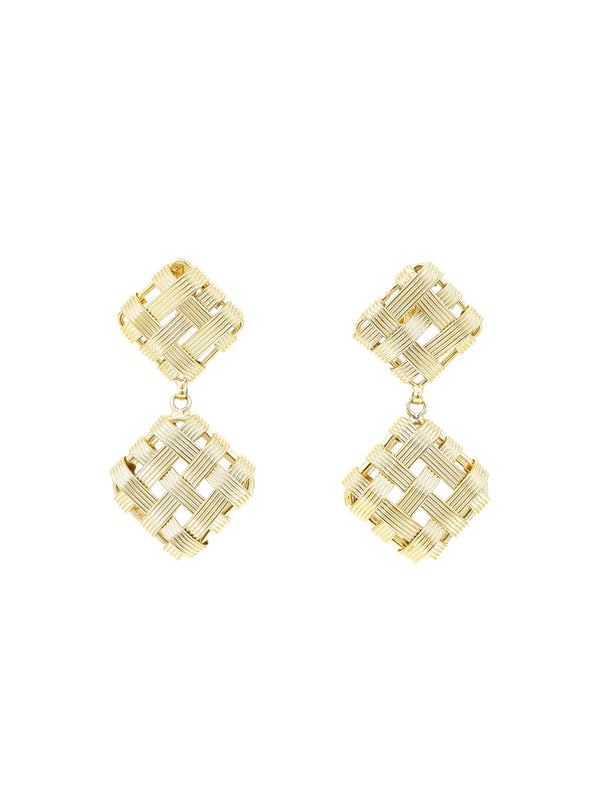 Oversized Goldtone Basketweave Earrings Accessory arcadeshops.com
