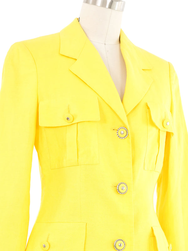 Versace Yellow Linen Jacket Jacket arcadeshops.com