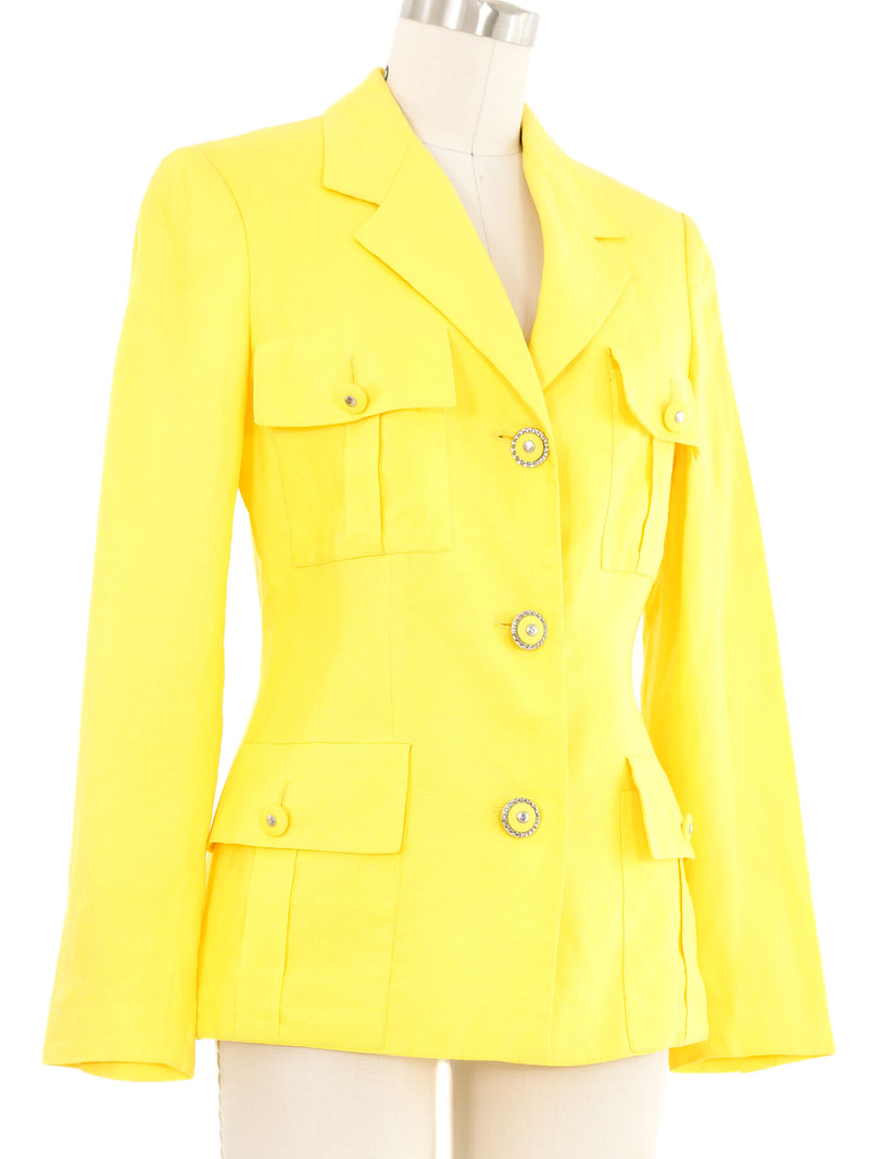 Versace Yellow Linen Jacket Jacket arcadeshops.com