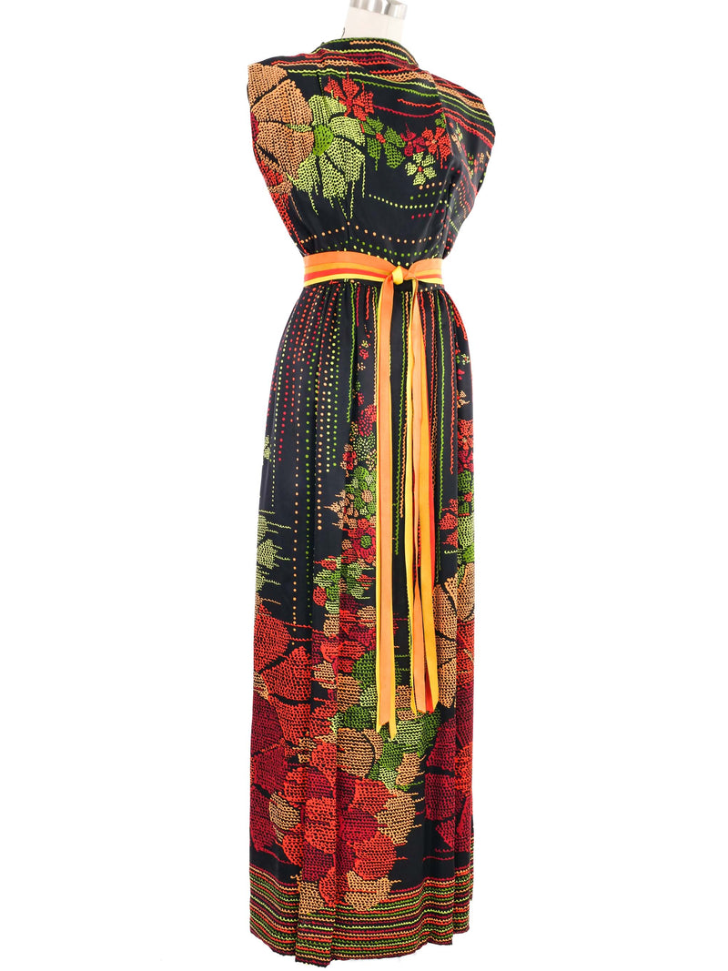 Pauline Trigere Printed Satin Gown Dress arcadeshops.com