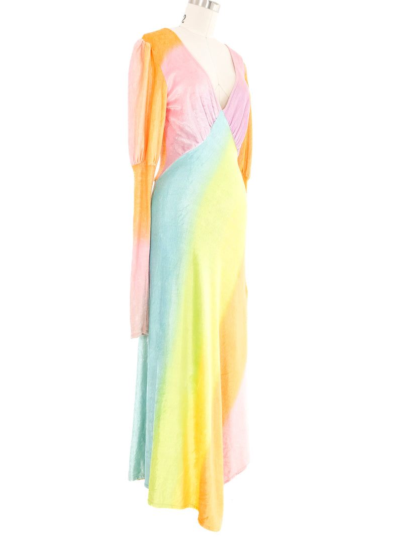 1970s Rainbow Velvet Maxi Dress Dress arcadeshops.com