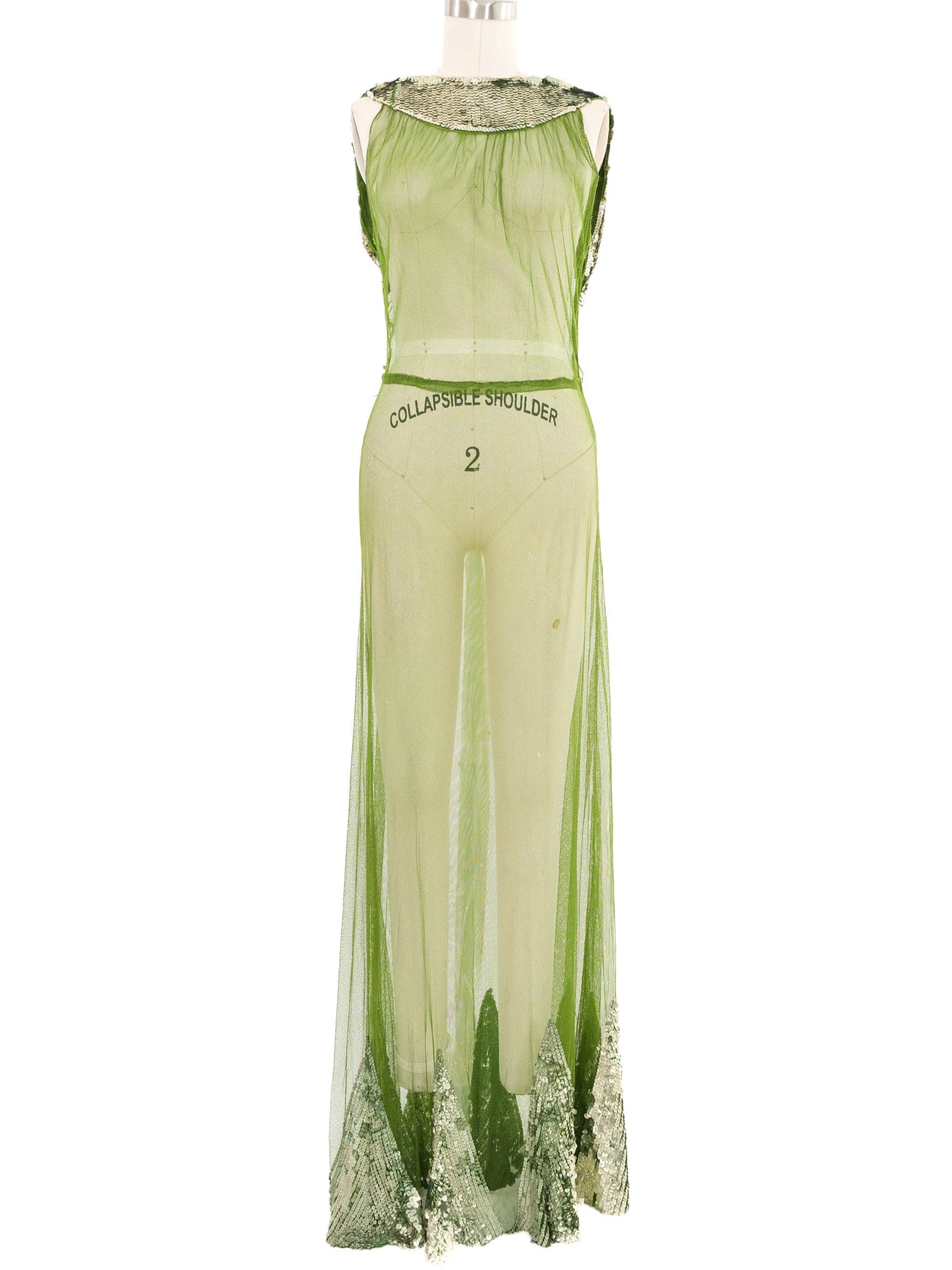 1930s Embellished Green Tulle Gown
