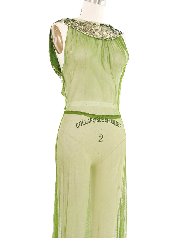 1930s Embellished Green Tulle Gown Dress arcadeshops.com