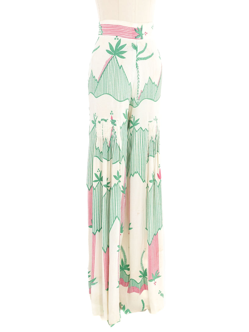 Ossie Clark Printed Crepe Wide Leg Pants Bottom arcadeshops.com