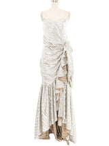 2019 Rodarte Pleated Silver Ruffle Gown Dress arcadeshops.com