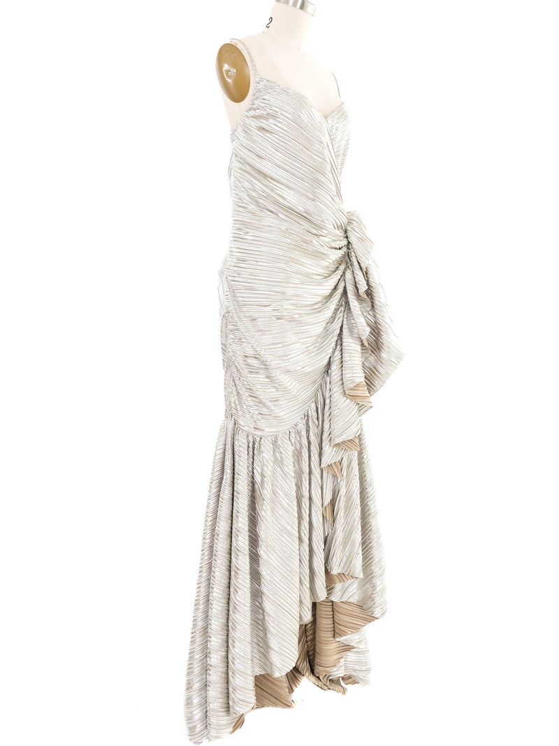 2019 Rodarte Pleated Silver Ruffle Gown Dress arcadeshops.com