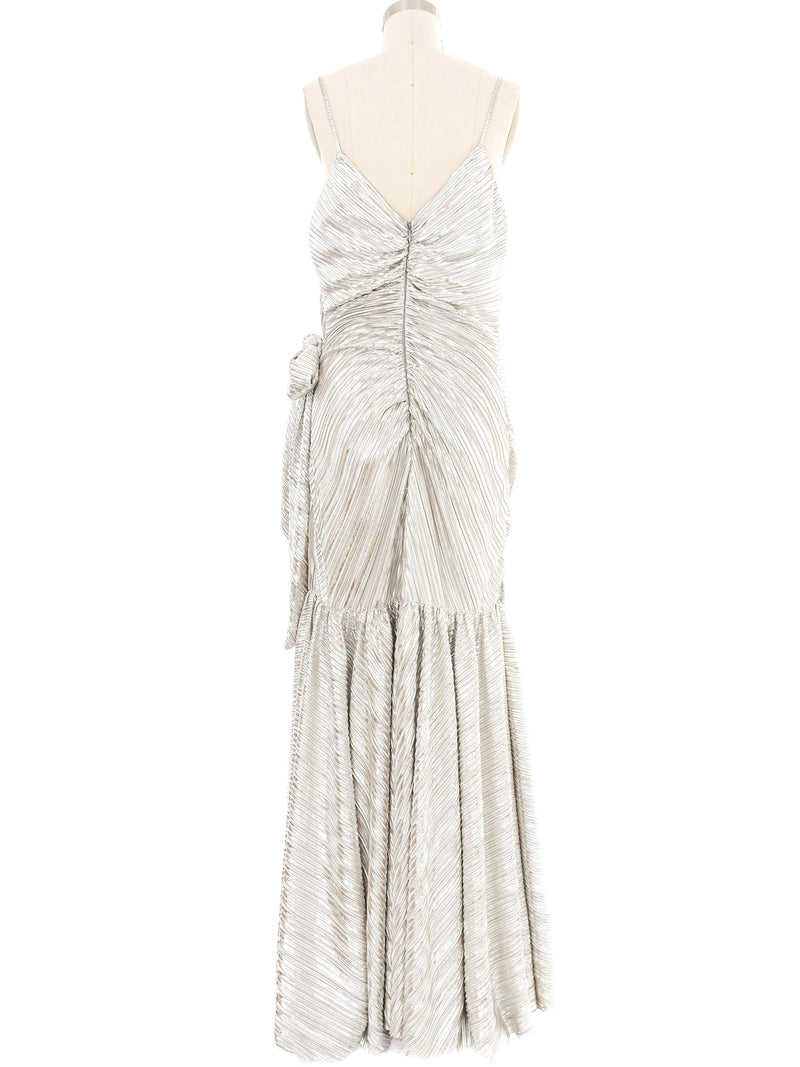 2019 Rodarte Pleated Silver Ruffle Gown Dress arcadeshops.com