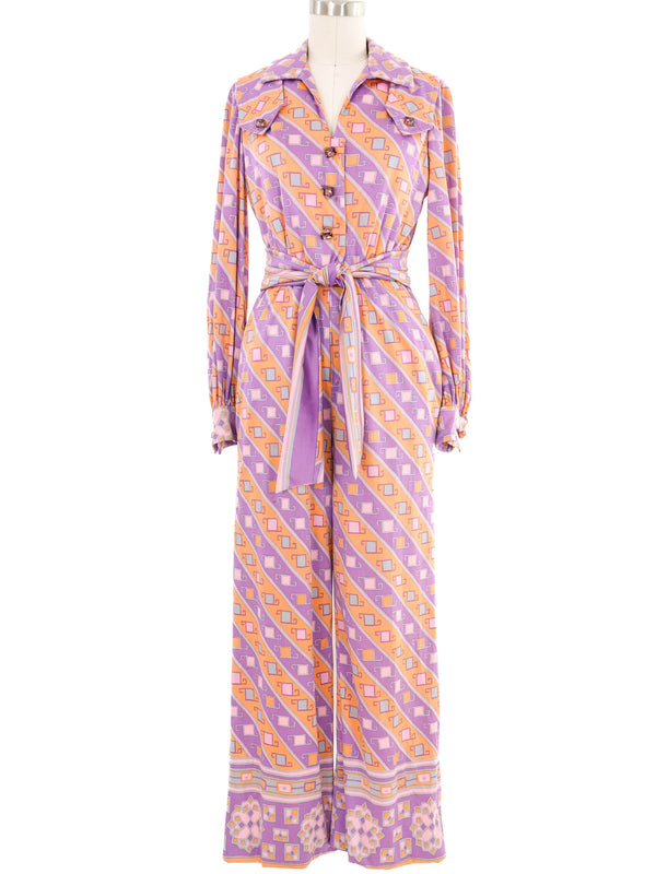 Miss Bergdorf Pastel Printed Jewel Button Jumpsuit