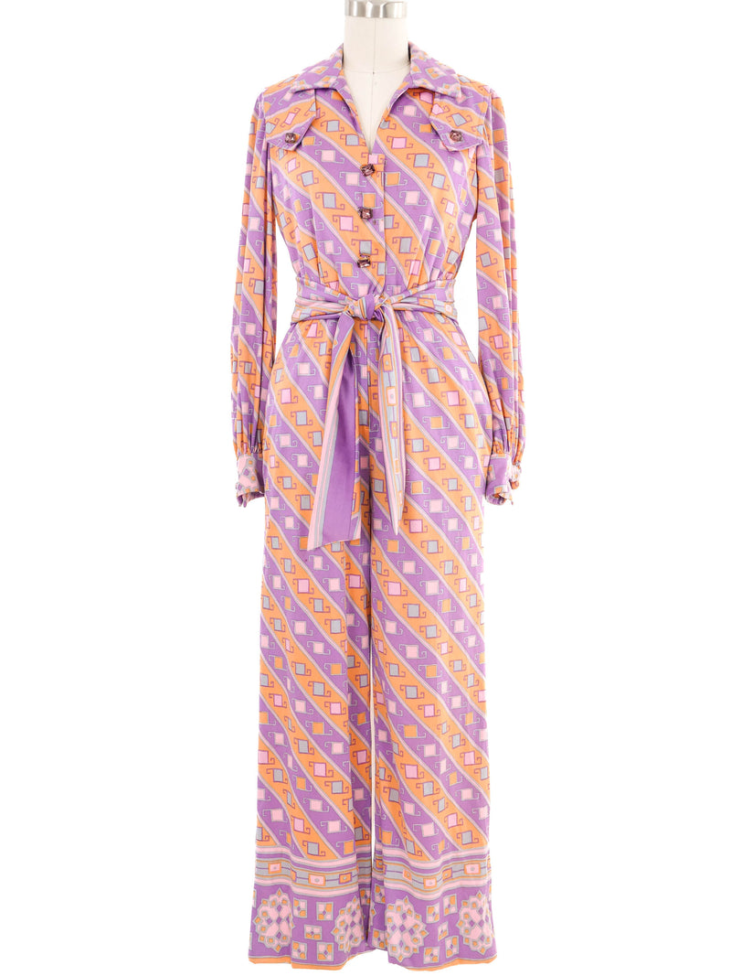 Miss Bergdorf Pastel Printed Jewel Button Jumpsuit