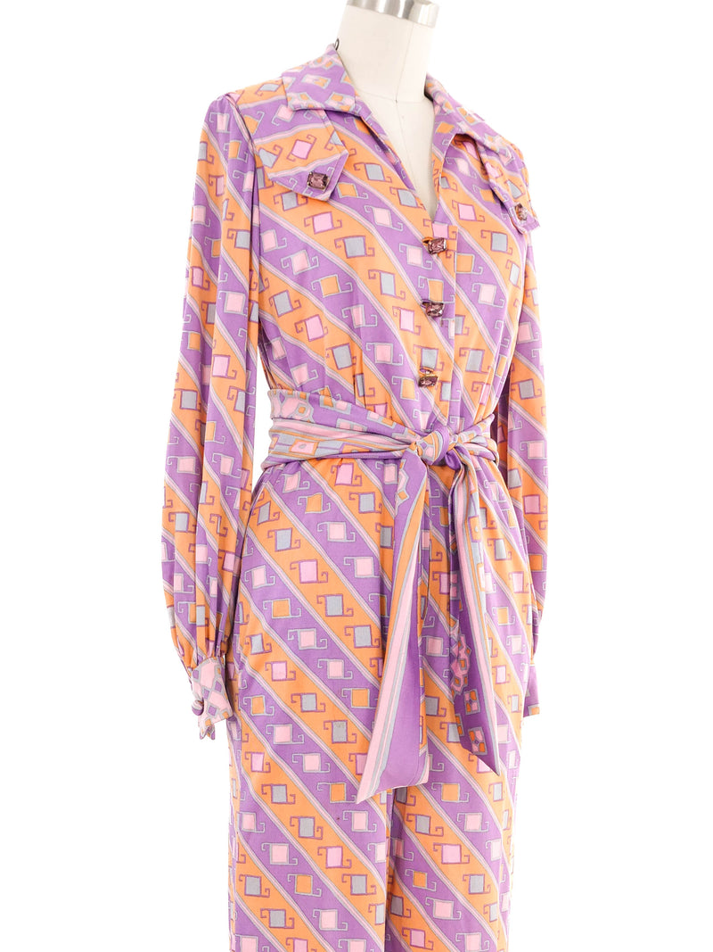 Miss Bergdorf Pastel Printed Jewel Button Jumpsuit