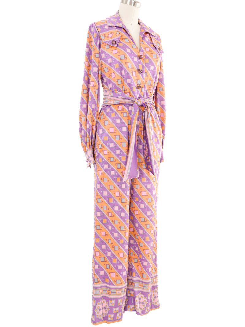 Miss Bergdorf Pastel Printed Jewel Button Jumpsuit