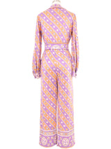 Miss Bergdorf Pastel Printed Jewel Button Jumpsuit