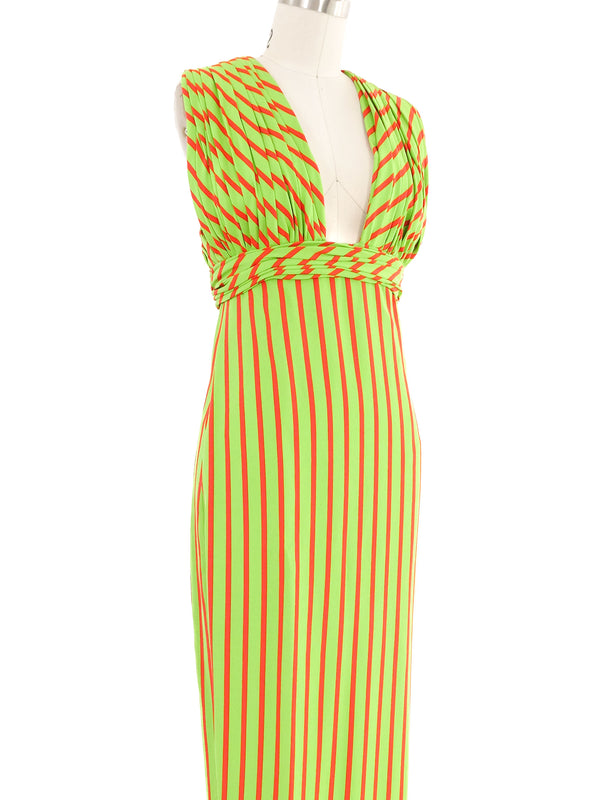 Galanos Neon Green Striped Crossback Gown