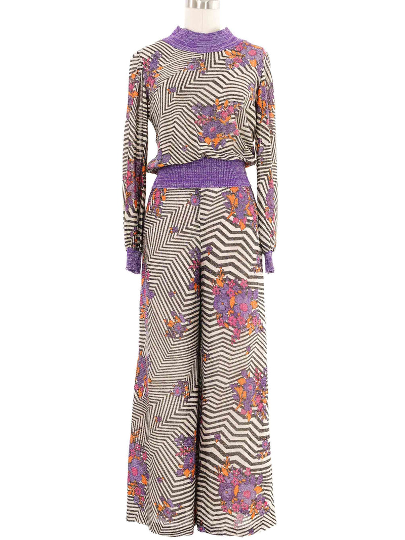 1960s Metallic Op-Art Palazzo Pant Ensemble Suit arcadeshops.com