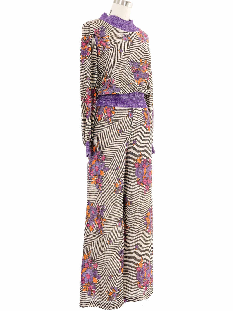 1960s Metallic Op-Art Palazzo Pant Ensemble Suit arcadeshops.com