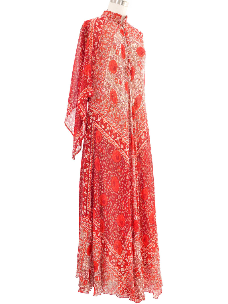 Red Indian Block Printed Metallic Caftan Dress arcadeshops.com