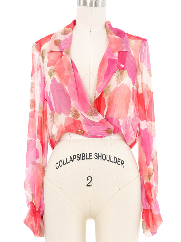 Chanel Pink Printed Chiffon Cropped Blouse