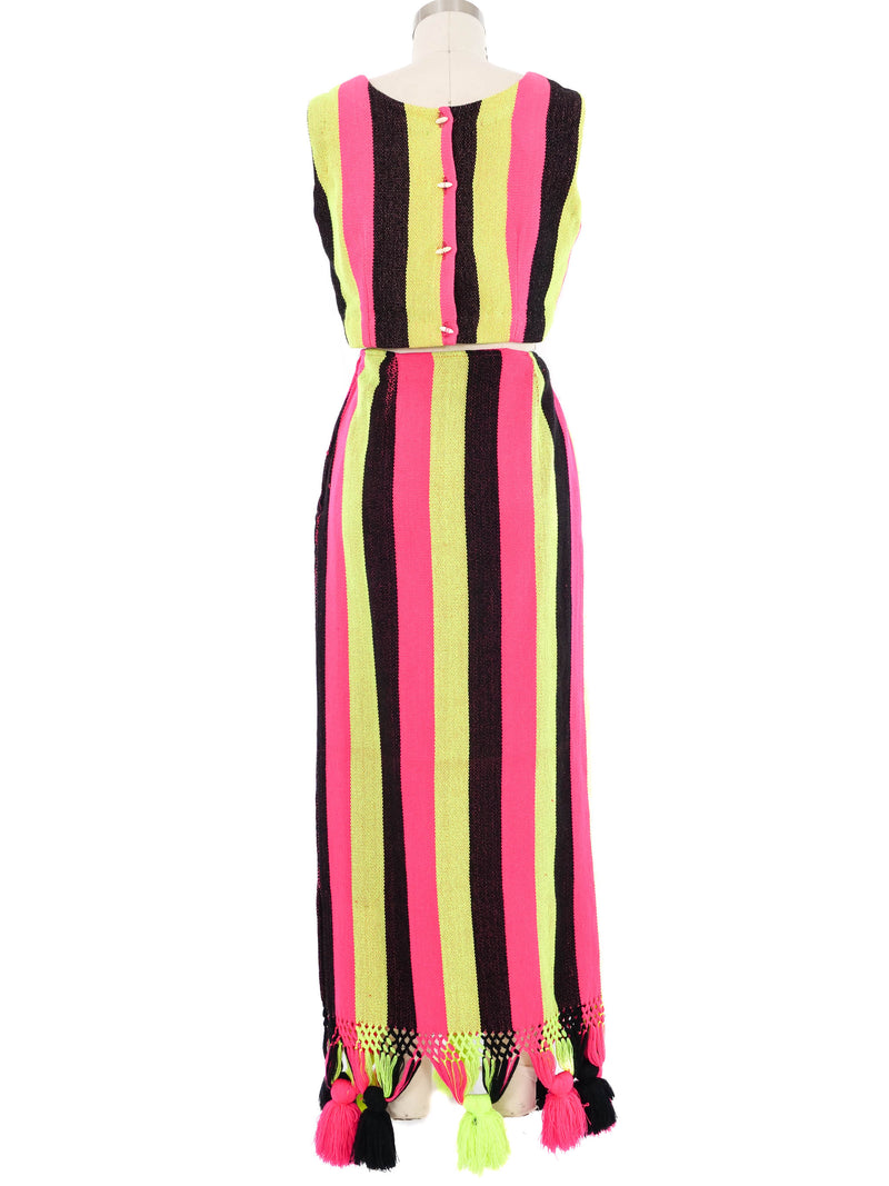 Neon Striped Pom Pom Trimmed Skirt Ensemble Suit arcadeshops.com