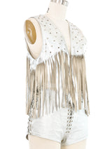 Fringed Silver Leather Vest And Hot Pant Ensemble Suit arcadeshops.com