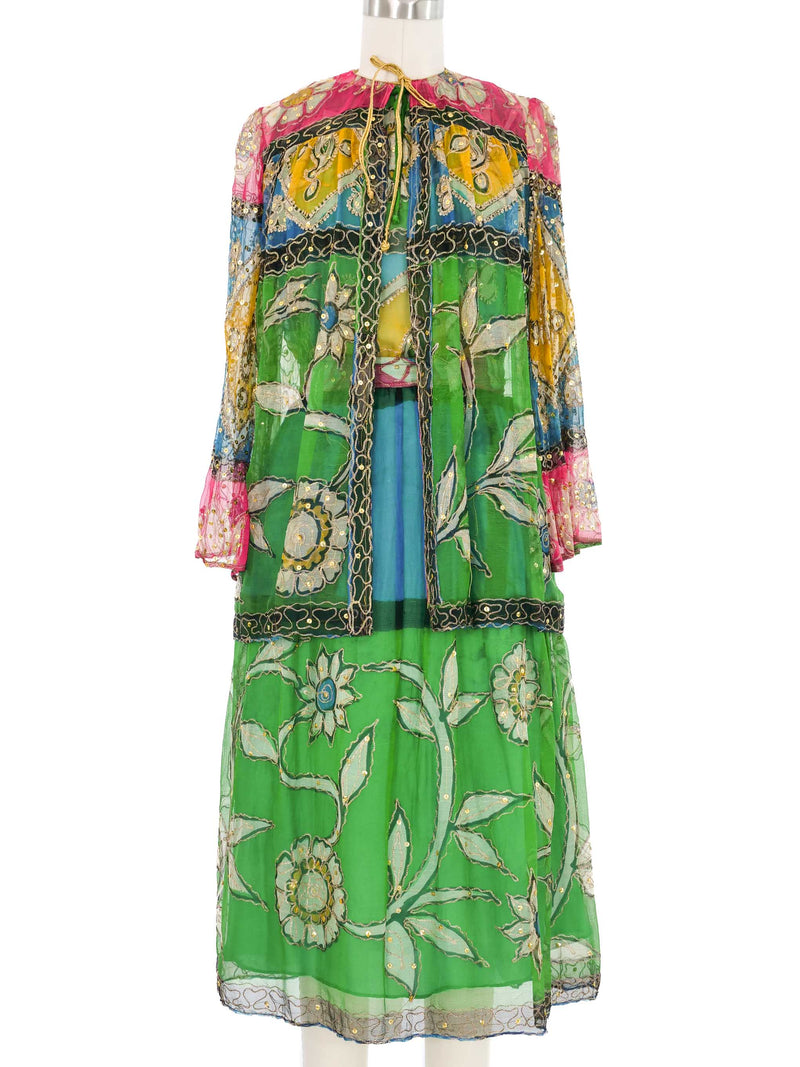 Embellished Indian Silk Chiffon Skirt Ensemble