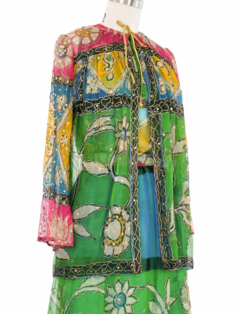 Embellished Indian Silk Chiffon Skirt Ensemble