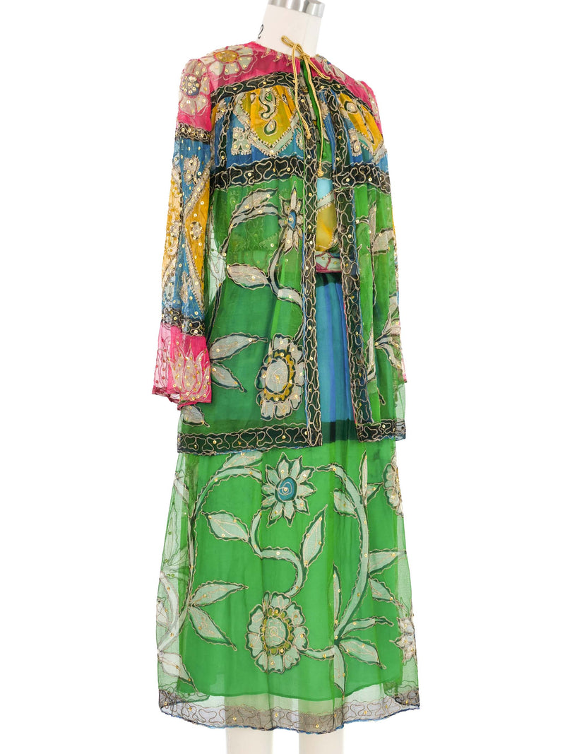 Embellished Indian Silk Chiffon Skirt Ensemble