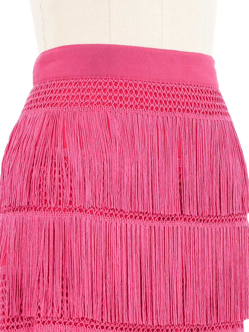 Alberta Feretti Pink Fringed Mini Skirt Bottom arcadeshops.com