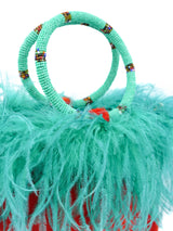 Ingrid Bruha Orange Pony Hair Feather Trimmed Bag