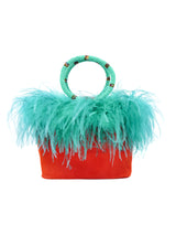 Ingrid Bruha Orange Pony Hair Feather Trimmed Bag