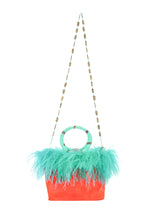 Ingrid Bruha Orange Pony Hair Feather Trimmed Bag