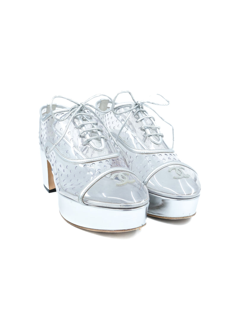 2016 Chanel Perforated Vinyl Platform Oxfords, 37.5 Accessory arcadeshops.com
