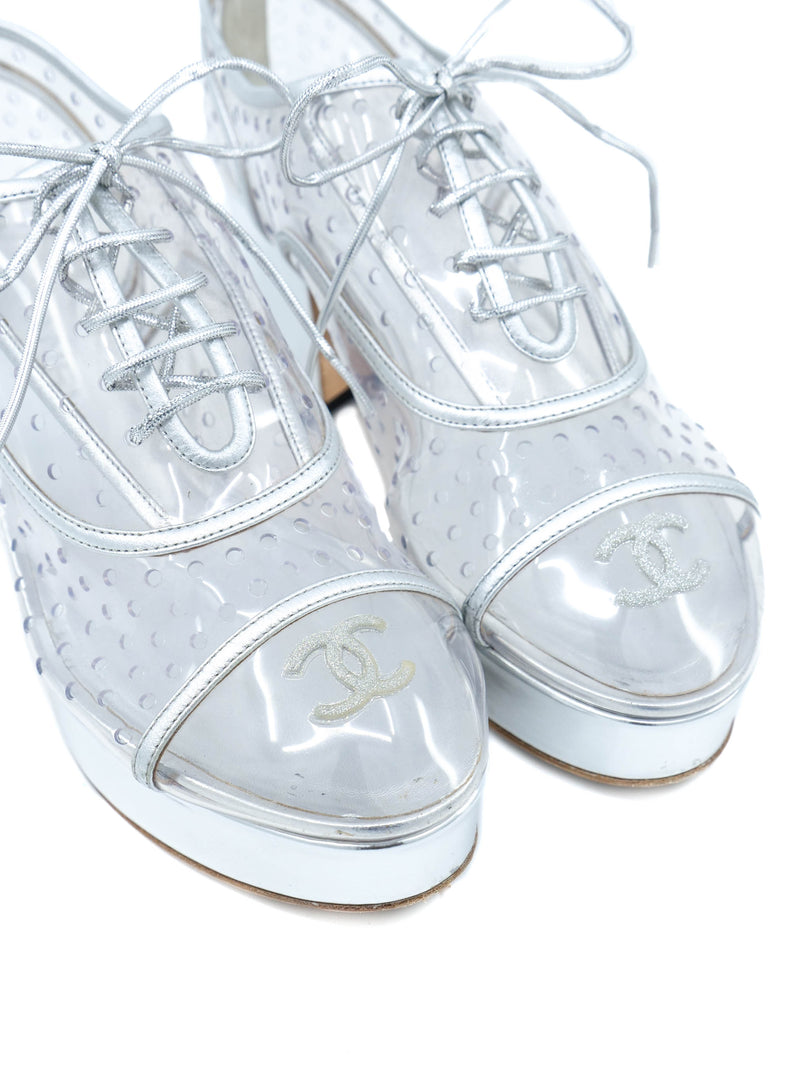 2016 Chanel Perforated Vinyl Platform Oxfords, 37.5 Accessory arcadeshops.com